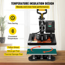 VEVOR 650W 220V siltumspiedes sašīna, kas aprīkota ar teflona pārklājumu, 25x30 cm, 2-in-1 sublimācijas preses iekārta, ar iebūvētu digitālo displeju, ksa ļauj precīzi regulēt temperatūru un laiku, nodrošinot kvalitatīvu apdruku bez kļūdām.