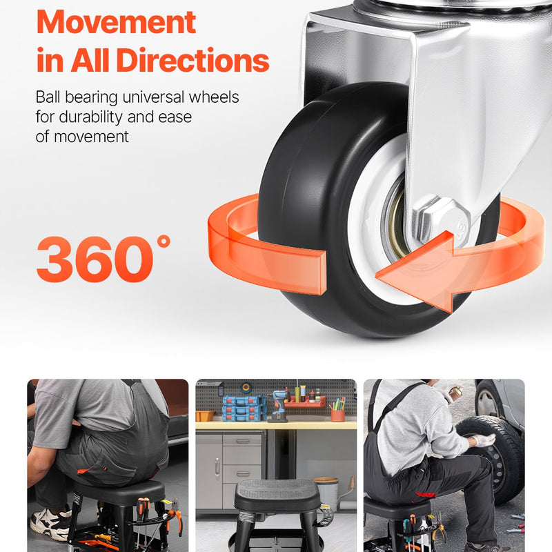 VEVOR mehaanikutool, rataste ja tööriistakastiga veerev töökoja tool, kandevõime 136 kg