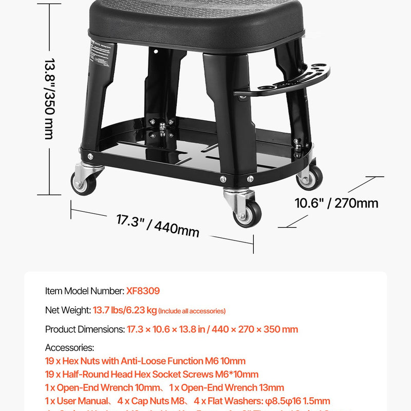 VEVOR mehaanikutool, rataste ja tööriistakastiga veerev töökoja tool, kandevõime 136 kg