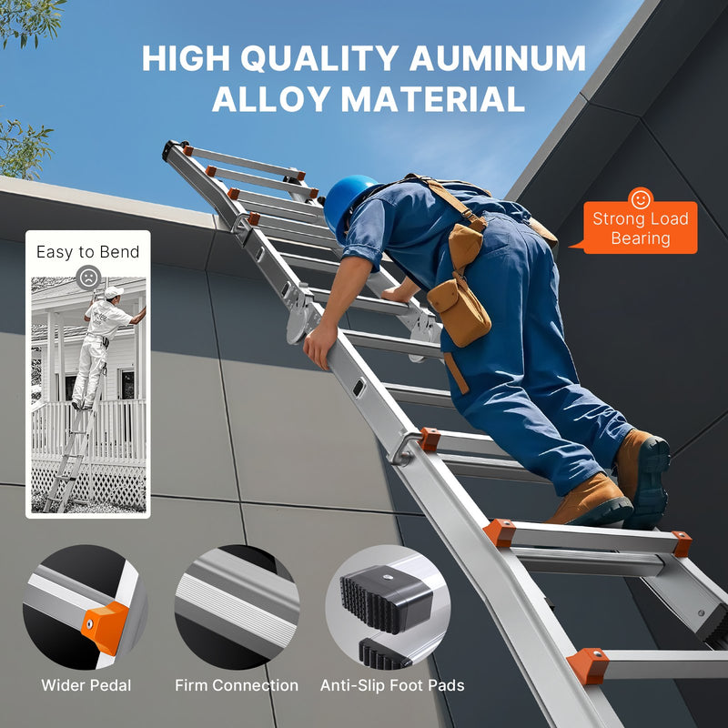 Телескопическая лестница VEVOR А-образная, 3 м, выдвижная, многоцелевая для бытовых работ, нагрузка 150 кг