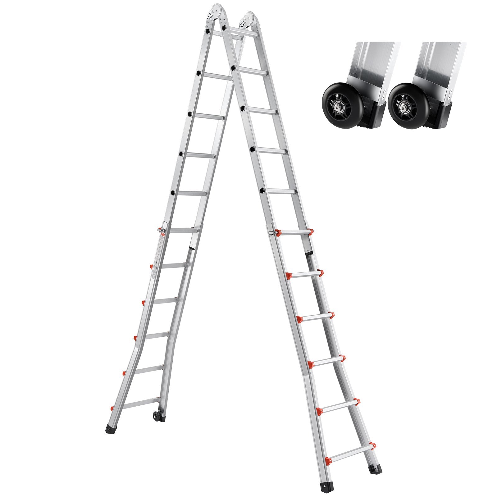 VEVOR teleskopiskās kāpnes A-veida, 6 m, izbīdāmas, daudzfunkcionālas mājas darbiem, 150 kg slodze