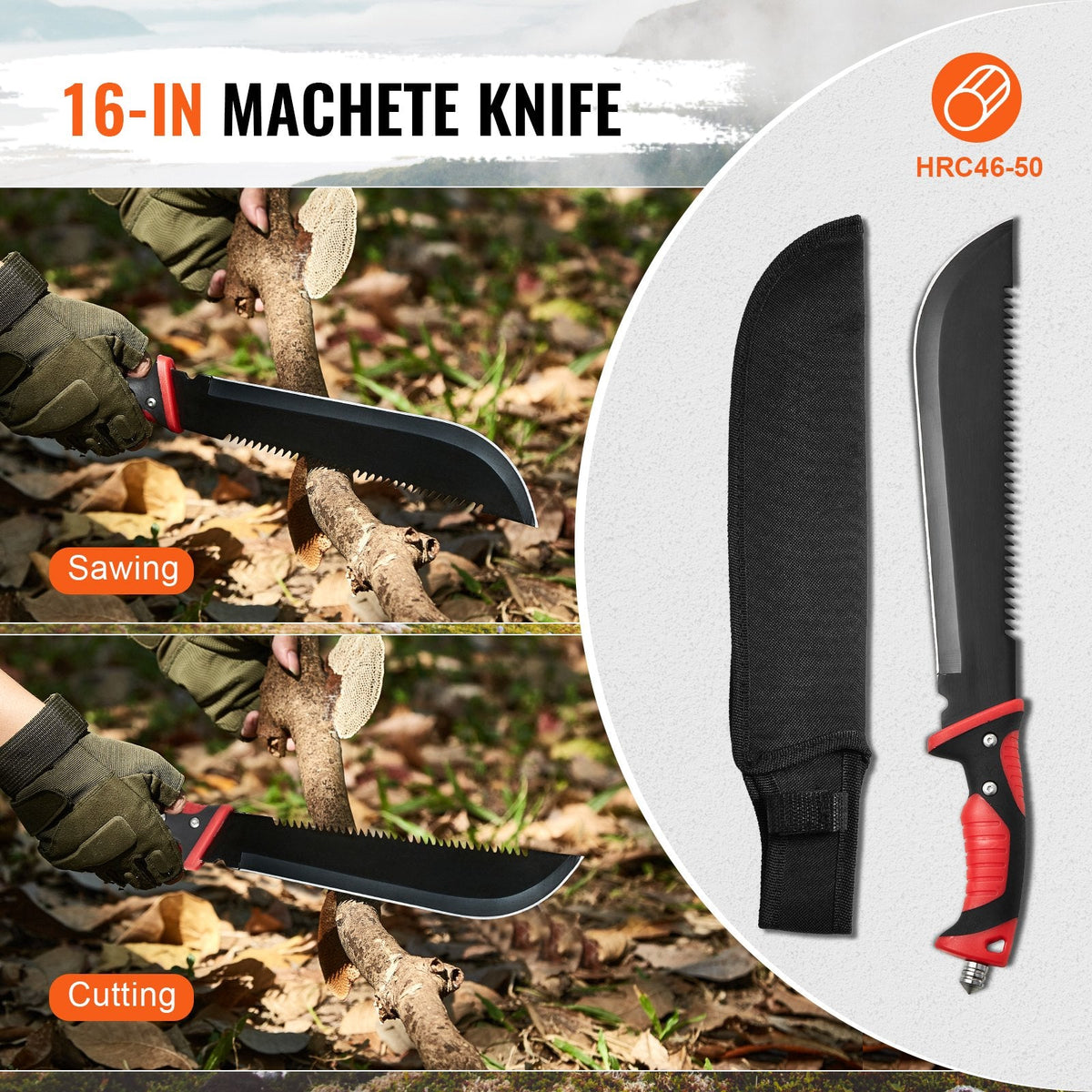 VEVOR 8 in 1 Kempinga Cirvis, Machete Nazis ar Vairogu, Medību Nazis, Lukturītis, Poliestera Virve
