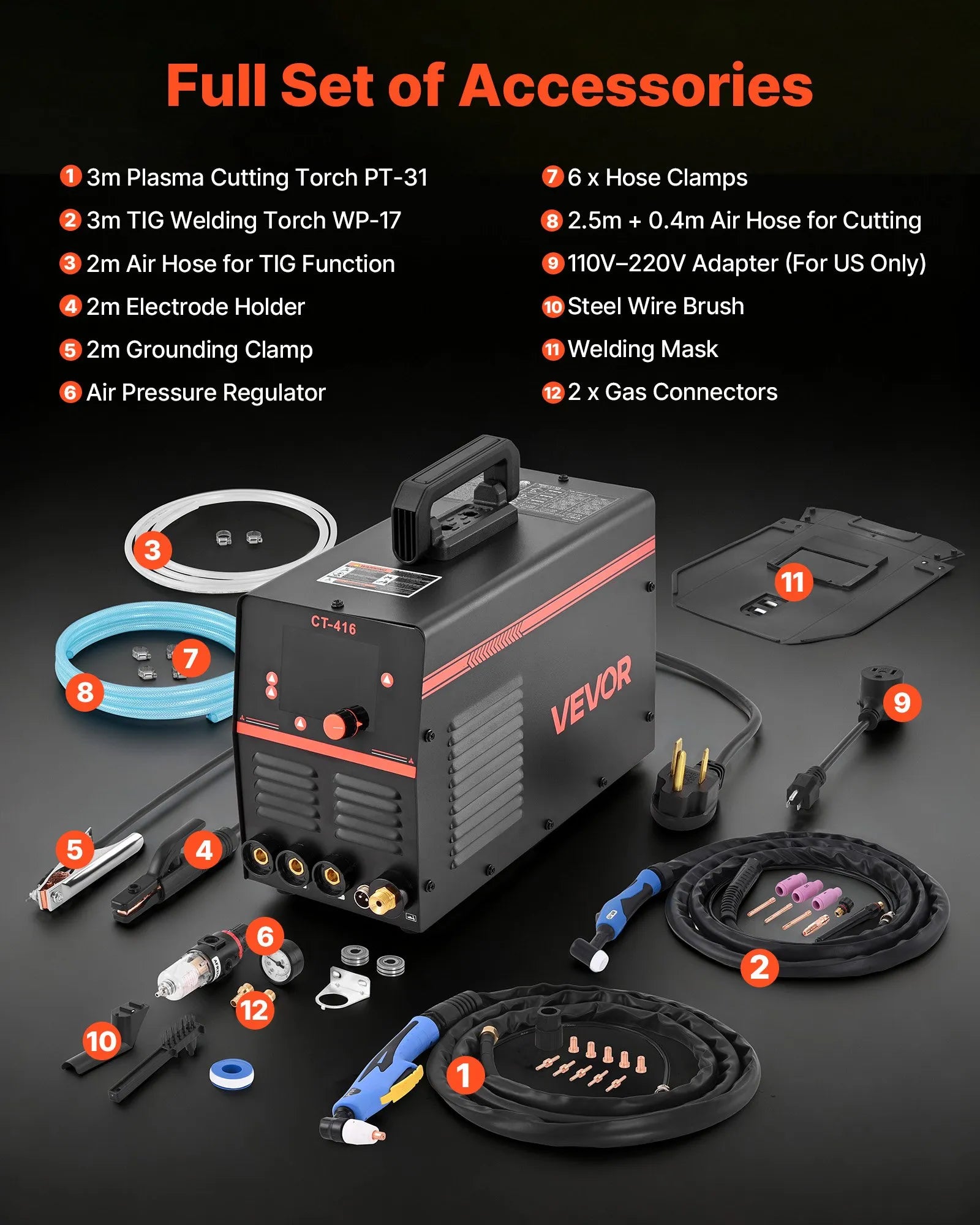VEVOR 3-in-1 plazmas griezējs un metināšanas iekārta – CUT/TIG/MMA, 50 A plazmas griešanas iekārta un 200 A TIG/MMA metinātājs, LED digitālais displejs ar 2T/4T/PA/PT funkcijām, mājas remontam un darbnīcām, 220 V