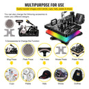 VEVOR termoprese 30×38 cm 6-in-1, 1000 W, melna, sublimācijas pārneses prese ar rotējošu mehānismu, T-krekliem, cepurēm, krūzēm, apaviem, precīza vadība, displejs DIY darbiem