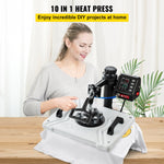 VEVOR 10-in-1 Siltuma prese 30x38 cm, 1000W, 360° rotācijas svārsta veids, balta siltuma prese T-kreklu sublimācijai, divu cauruļu sildīšana DIY pildspalvām, cepurēm, krūzēm un T-krekliem