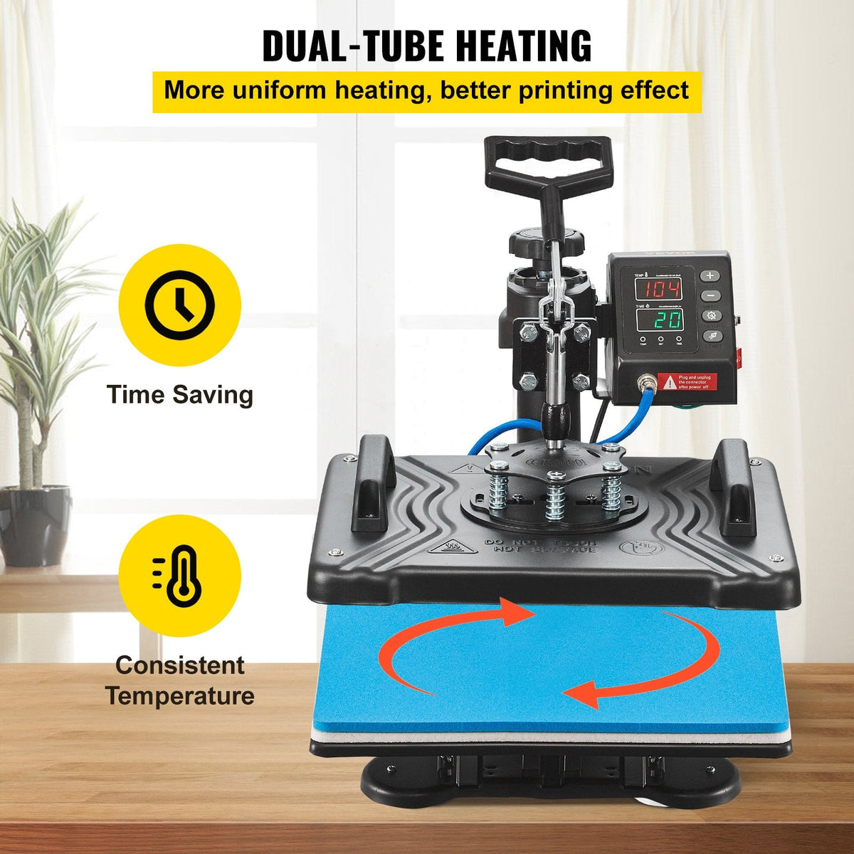 VEVOR 30x38 cm 10-in-1 termoprese 1000W, 360° rotējoša Swing Away termoprese, melna, 10-in-1 T-kreklu sublimācijas mašīna ar divu cauruļu sildīšanu, DIY pildspalvām, cepurēm, krūzēm u.c.