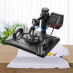 VEVOR 30x38 cm 10-in-1 termoprese 1000W, 360° rotējoša Swing Away termoprese, melna, 10-in-1 T-kreklu sublimācijas mašīna ar divu cauruļu sildīšanu, DIY pildspalvām, cepurēm, krūzēm u.c.