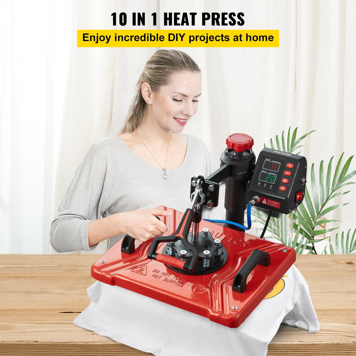 VEVOR 30x38 cm 10-in-1 termoprese, 1000 W daudzfunkcionāla termopreses iekārta ar 360° rotāciju, T-kreklu, krūžu, cepuru un pildspalvu sublimācijas prese