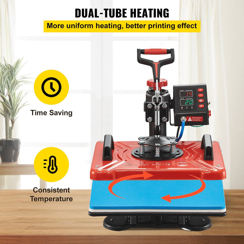 VEVOR 30x38 cm 10-in-1 termoprese, 1000 W daudzfunkcionāla termopreses iekārta ar 360° rotāciju, T-kreklu, krūžu, cepuru un pildspalvu sublimācijas prese