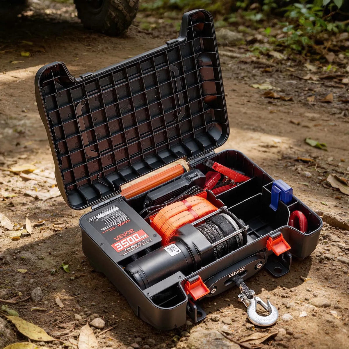 VEVOR pārnēsājama elektriskā vinča 1587 kg, 12 V DC, ar sintētisko trosi, bezvadu un vadu tālvadību, atgūšanas komplektu, ATV/UTV bezceļiem
