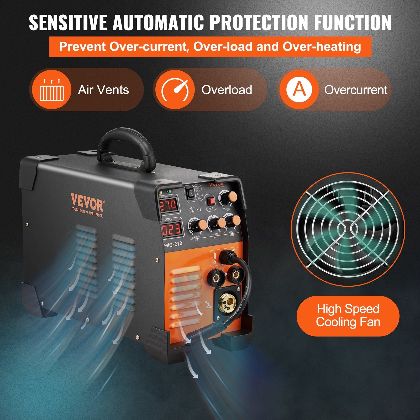 VEVOR MIG Metinātājs 270 A MIG MMA Lift TIG 3 vienā Metināšanas Komplektā 110 V/220 V