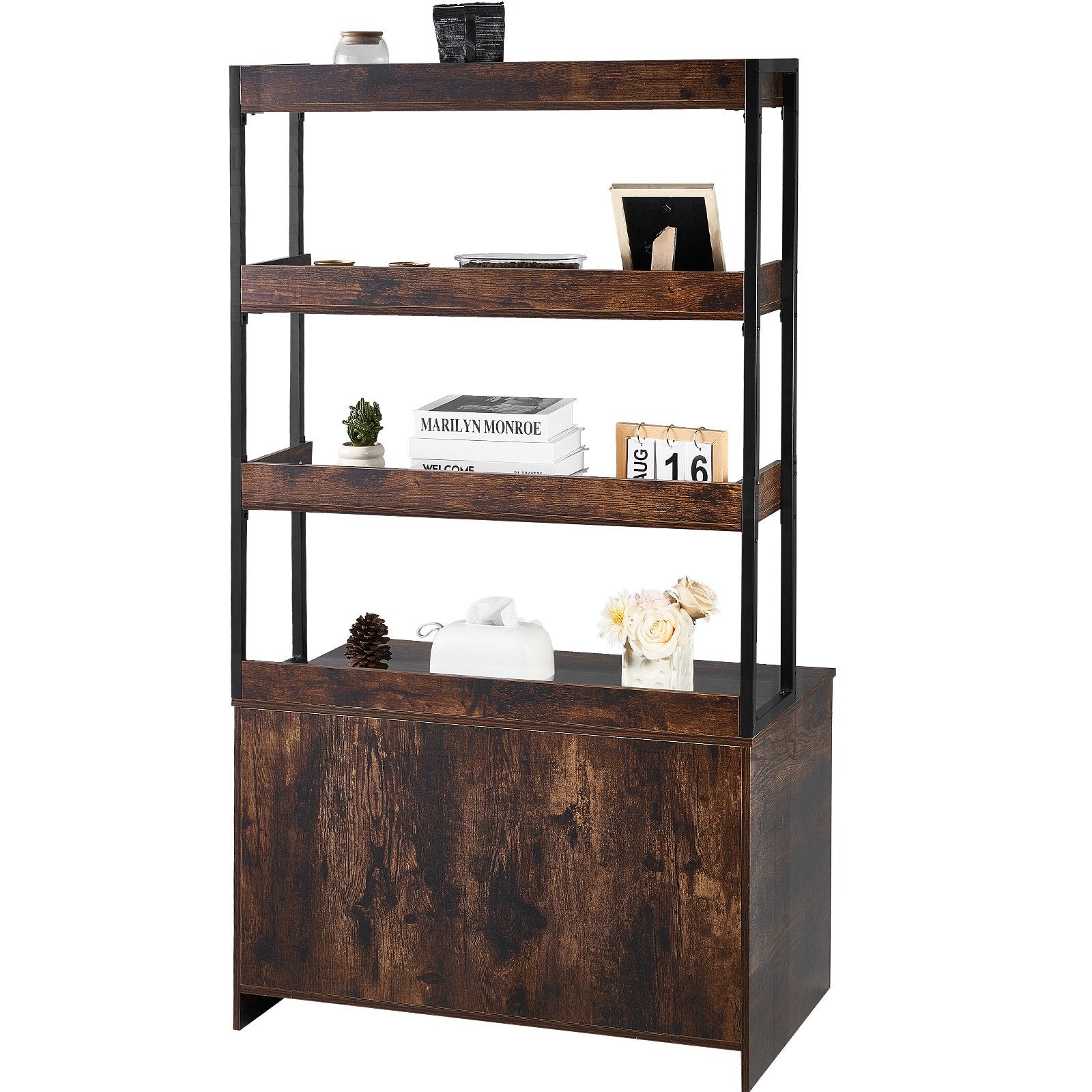 VEVOR kaķu tualetes skapītis ar 3 plauktiem, 85 × 49 × 149 cm, tumši brūns