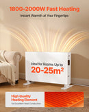 Konvektsioonpaneeliga küttekeha 2000 W, elektriline ruumide küttekeha puldiga ja puutetundliku juhtimisega, 3 režiimi, 24 h taimeri, stendile või seinale paigaldatav, ümbermineku- ja ülekuumenemiskaitse, koju ja kontorisse.