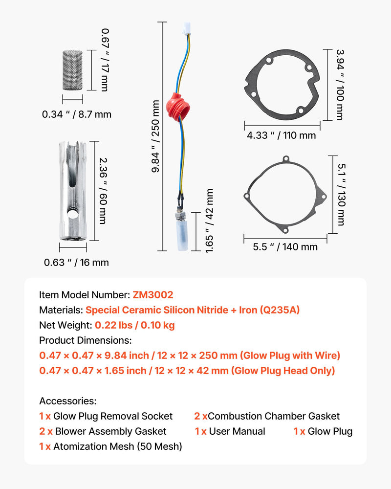 8V kvēlsveces remonta komplekts ar izsmidzināšanas sietiņu, saderīgs ar 2–8 kW dīzeļgaisa sildītājiem automašīnām un kravas auto