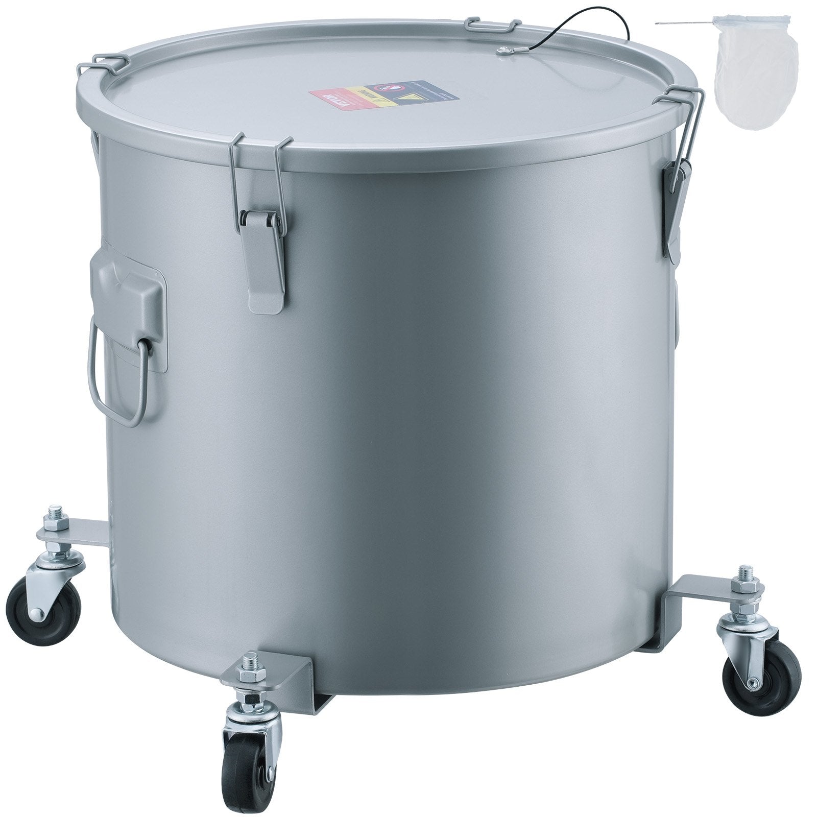 VEVOR eļļas savākšanas konteiners, 60,5 L, ar ritenīšu pamatni, vāku, fiksatoriem un filtra maisu – karstās cepamās eļļas filtrēšanai, pelēks, ar pretrūsas pārklājumu