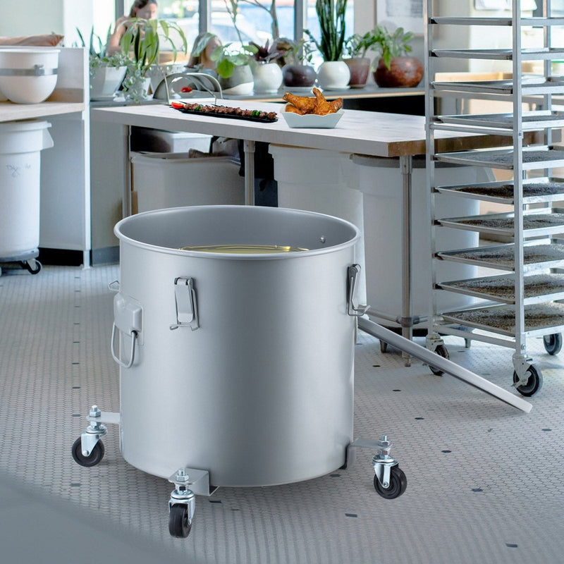 VEVOR 30L Eļļas Savākšanas Tvertne, Eļļas Atkritumu Konteiners ar Ritenīšu Bāzi, Oglekļa Tērauds ar Pretrūsas Pārklājumu, Vāks, Fiksācijas Klipši un Filtra Maiss Karstas Gatavošanas Eļļas Filtrēšanai, Pelēks