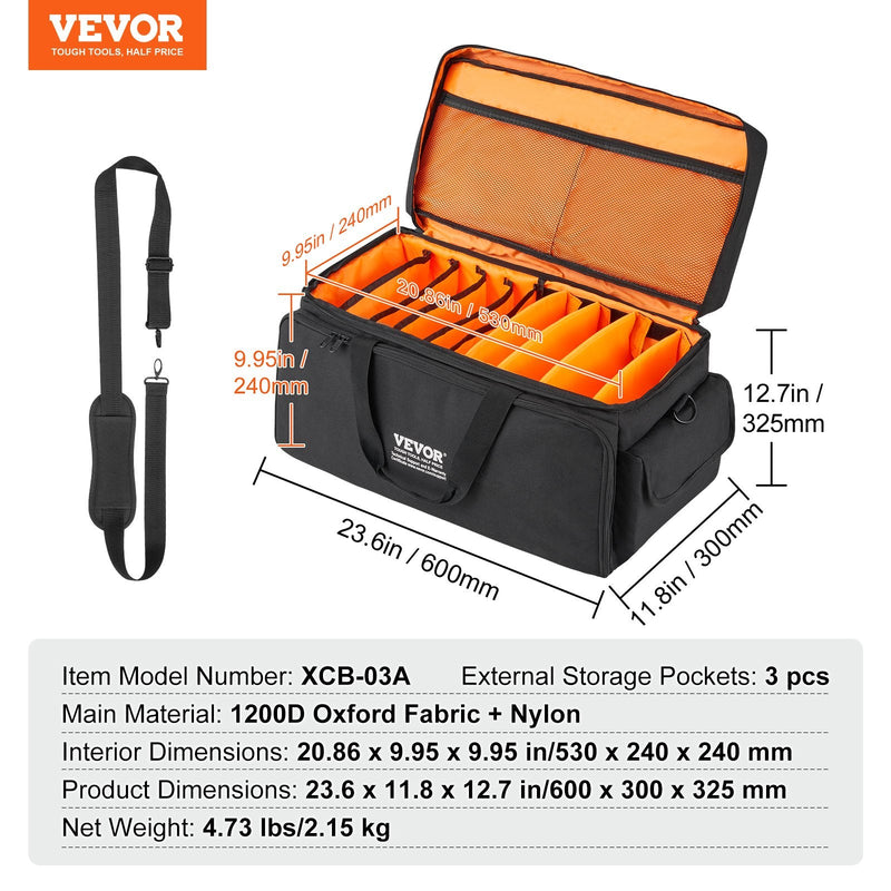 VEVOR DJ kabeļu soma, 1200D Oxford audums, ar 9 izņemamiem nodalījumiem, pleca siksnu (1,5 m), plastmasas pamatni, 60 × 30 × 32 cm, DJ aprīkojumam un mūzikas aksesuāriem