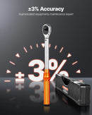 VEVOR klikšķa tipa griezes momentslēdža komplekts, kvadrāts 9,5 mm, griezes moments 5–60 Nm, divvirzienu darbība, 72 zobu mehānisms, ±3 % precizitāte, ar ligzdām, uzgaļiem, pagarinātāju, aizdedzes sveču ligzdām un adapteri, oranžs