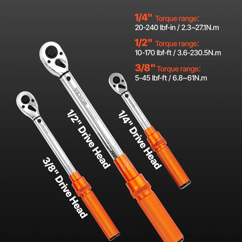 VEVOR Klikšķa momentatslēgu komplekts, 3 daļas, 6,35 / 9,5 / 12,7 mm, divvirzienu