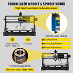 VEVOR CNC 3018 Pro 500mW 300×180×45 mm CNC mašīna ar GRBL vadību, mini lāzera gravētājs ar offline kontrolieri, 3 asi lāzera gravēšanas mašīna grebšanai un frēzēšanai plastmasai, akriliem, PVC un kokam