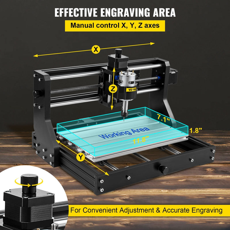 VEVOR CNC 3018 Pro 500mW 300×180×45 mm CNC mašīna ar GRBL vadību, mini lāzera gravētājs ar offline kontrolieri, 3 asi lāzera gravēšanas mašīna grebšanai un frēzēšanai plastmasai, akriliem, PVC un kokam