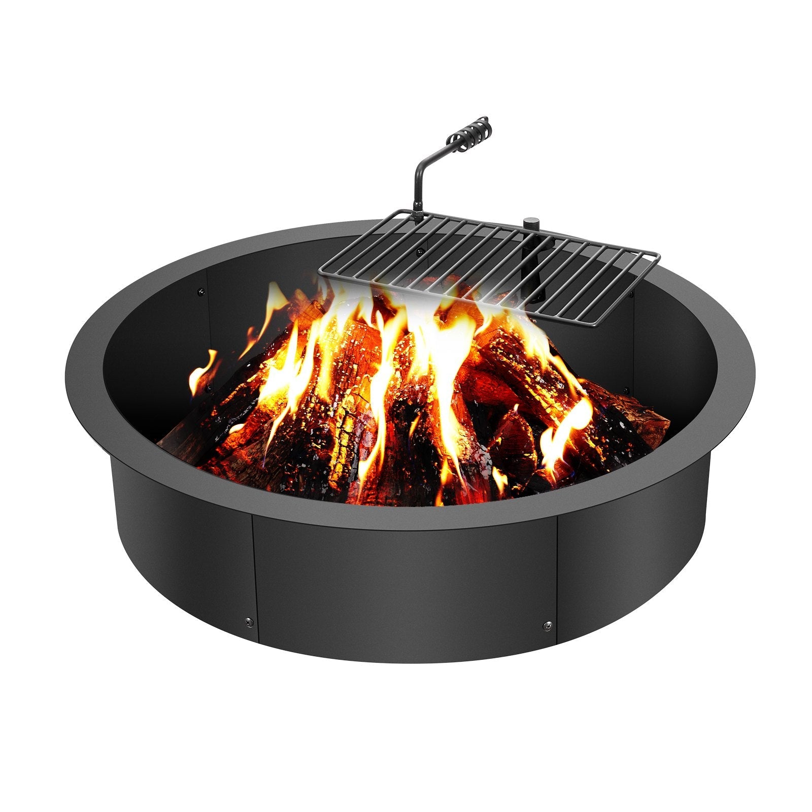 VEVOR ugunskura gredzens ar grila funkciju – 89 cm ārējais tērauda DIY ugunskura ieliktnis