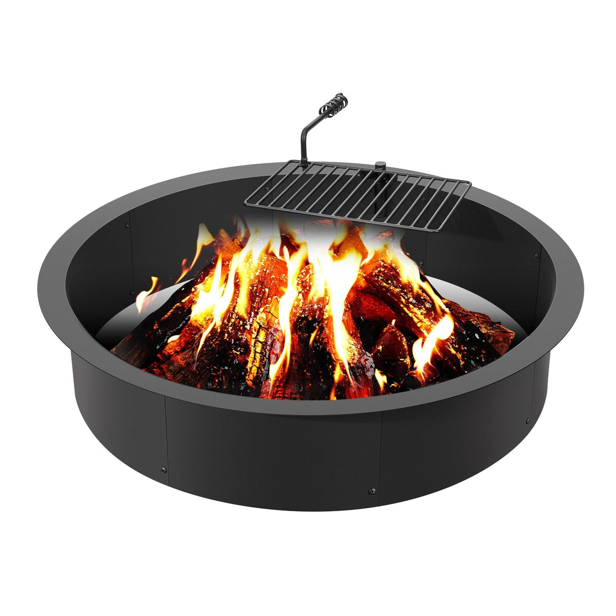 VEVOR ugunskura gredzens ar grila funkciju – 102 cm ārējais tērauda DIY ugunskura ieliktnis