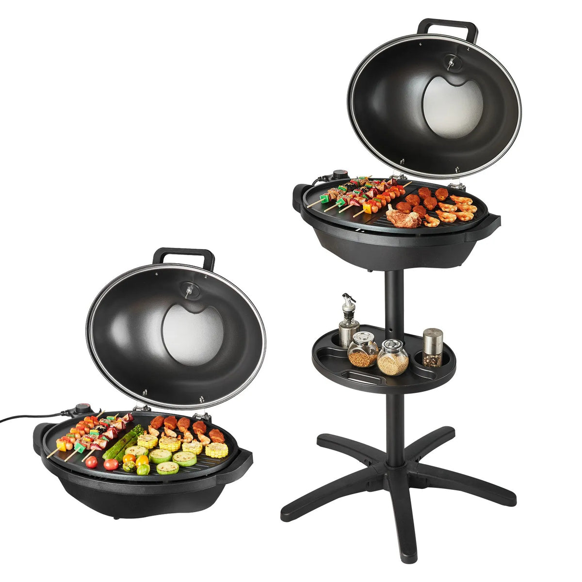 VEVOR elektriskais grils 2400 W, 2-in-1 stāvošs un galda elektriskais BBQ grils lietošanai telpās un ārā, regulējama temperatūra 50–350 °C, nelīpoša ar keramiku pārklāta grilēšanas plāksne ballītēm un grilēšanai pagalmā