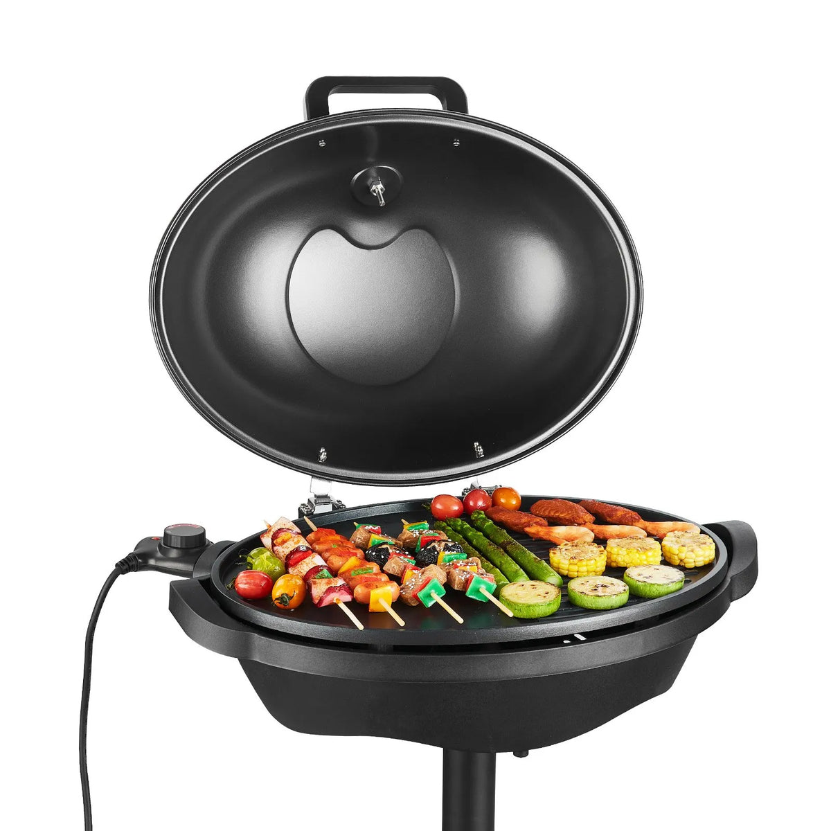 VEVOR elektriskais grils 2400 W, 2-in-1 stāvošs un galda elektriskais BBQ grils lietošanai telpās un ārā, regulējama temperatūra 50–350 °C, nelīpoša ar keramiku pārklāta grilēšanas plāksne ballītēm un grilēšanai pagalmā