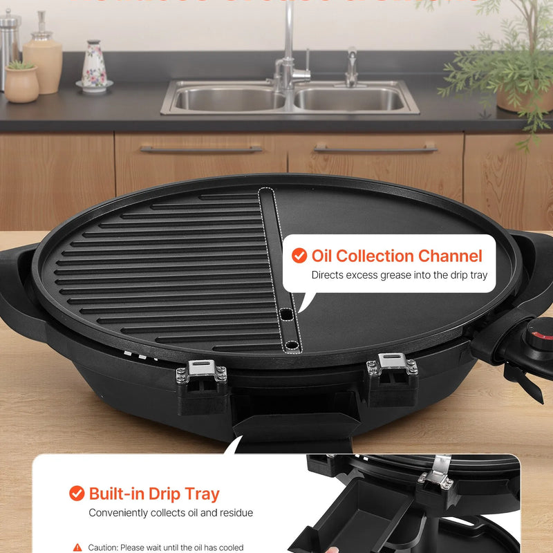 VEVOR elektriskais grils 2400 W, 2-in-1 stāvošs un galda elektriskais BBQ grils lietošanai telpās un ārā, regulējama temperatūra 50–350 °C, nelīpoša ar keramiku pārklāta grilēšanas plāksne ballītēm un grilēšanai pagalmā