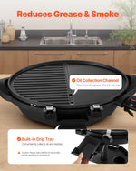 VEVOR elektriskais grils 2400 W, 2-in-1 stāvošs un galda elektriskais BBQ grils lietošanai telpās un ārā, regulējama temperatūra 50–350 °C, nelīpoša ar keramiku pārklāta grilēšanas plāksne ballītēm un grilēšanai pagalmā