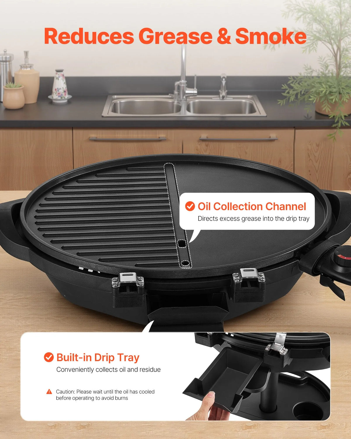 VEVOR elektriskais grils 2400 W, 2-in-1 stāvošs un galda elektriskais BBQ grils lietošanai telpās un ārā, regulējama temperatūra 50–350 °C, nelīpoša ar keramiku pārklāta grilēšanas plāksne ballītēm un grilēšanai pagalmā
