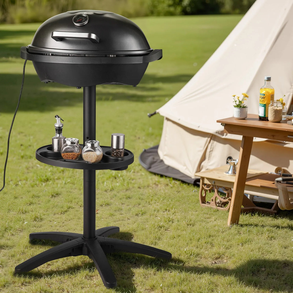 VEVOR elektriskais grils 2400 W, 2-in-1 stāvošs un galda elektriskais BBQ grils lietošanai telpās un ārā, regulējama temperatūra 50–350 °C, nelīpoša ar keramiku pārklāta grilēšanas plāksne ballītēm un grilēšanai pagalmā