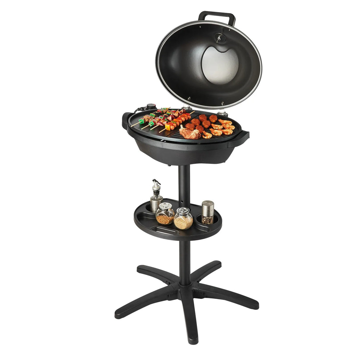 VEVOR elektriskais grils 2400 W, 2-in-1 stāvošs un galda elektriskais BBQ grils lietošanai telpās un ārā, regulējama temperatūra 50–350 °C, nelīpoša ar keramiku pārklāta grilēšanas plāksne ballītēm un grilēšanai pagalmā