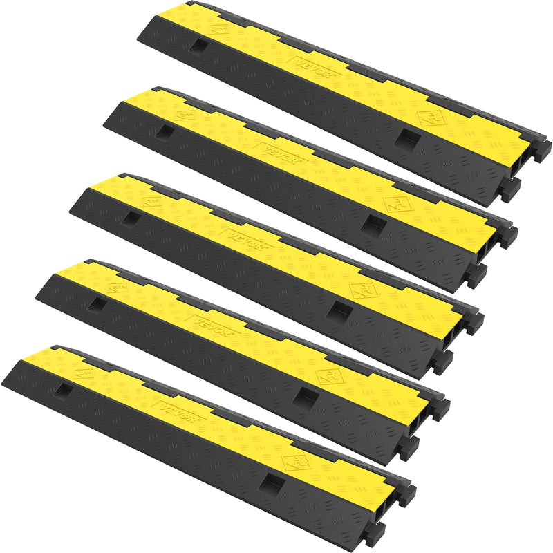 VEVOR cable guard ramp, 5 pieces with 2 channels Quick-release rubber modular ramp with 5000 kg load capacity, cable guard ramp for driveways, rubber quick rollers and cable guards