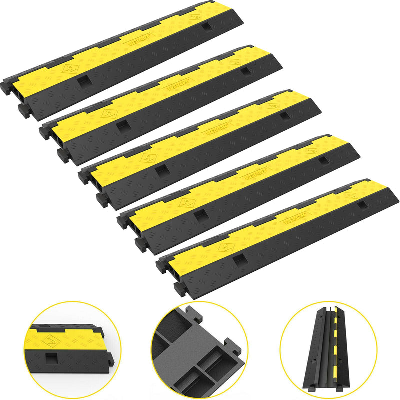 VEVOR cable guard ramp, 5 pieces with 2 channels Quick-release rubber modular ramp with 5000 kg load capacity, cable guard ramp for driveways, rubber quick rollers and cable guards