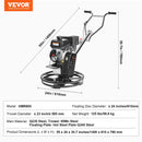 VEVOR 61 cm benzīna darbināms betona gludrinātājs ar peldošo disku, 6 ZS motors, paredzēts gludām betona virsmām, smagās slodzes profesionāls apdares instruments ar apdares lāpstiņām, oranžs