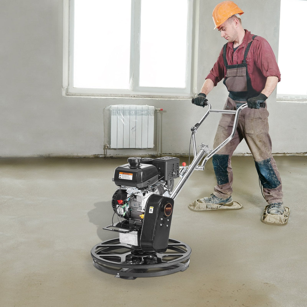 VEVOR 61 cm benzīna darbināms betona gludrinātājs ar peldošo disku, 6 ZS motors, paredzēts gludām betona virsmām, smagās slodzes profesionāls apdares instruments ar apdares lāpstiņām, oranžs