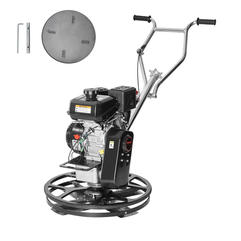 VEVOR 61 cm benzīna darbināms betona gludrinātājs ar peldošo disku, 6 ZS motors, paredzēts gludām betona virsmām, smagās slodzes profesionāls apdares instruments ar apdares lāpstiņām, oranžs