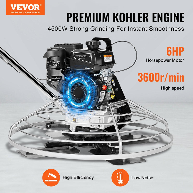 VEVOR 97 cm benzīna darbināms betona gludrinātājs ar peldošo disku, 6 ZS motors, paredzēts gludām betona virsmām, smagās slodzes profesionāls apdares instruments ar apdares lāpstiņām, oranžs