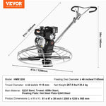 VEVOR 117 cm benzīna darbināms betona gludrinātājs ar peldošo disku, 14 ZS motors, paredzēts gludām betona virsmām, smagās slodzes profesionāls apdares instruments ar apdares lāpstiņām, oranžs