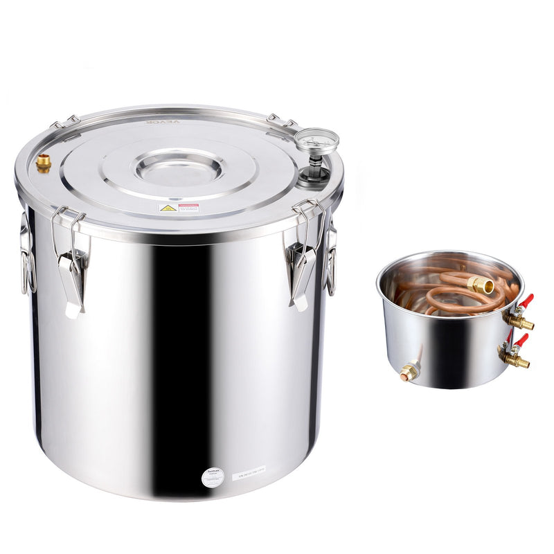 50L destilācijas aparāts ar iebūvētu termometru uz vāka un 8W ūdens cirkulācijas sūkni,  šo iekārtu var izmantot augļu vīnu, brendija, degvīna, viskija, etanola, ūdens un ēterisko eļļu destilācijai.