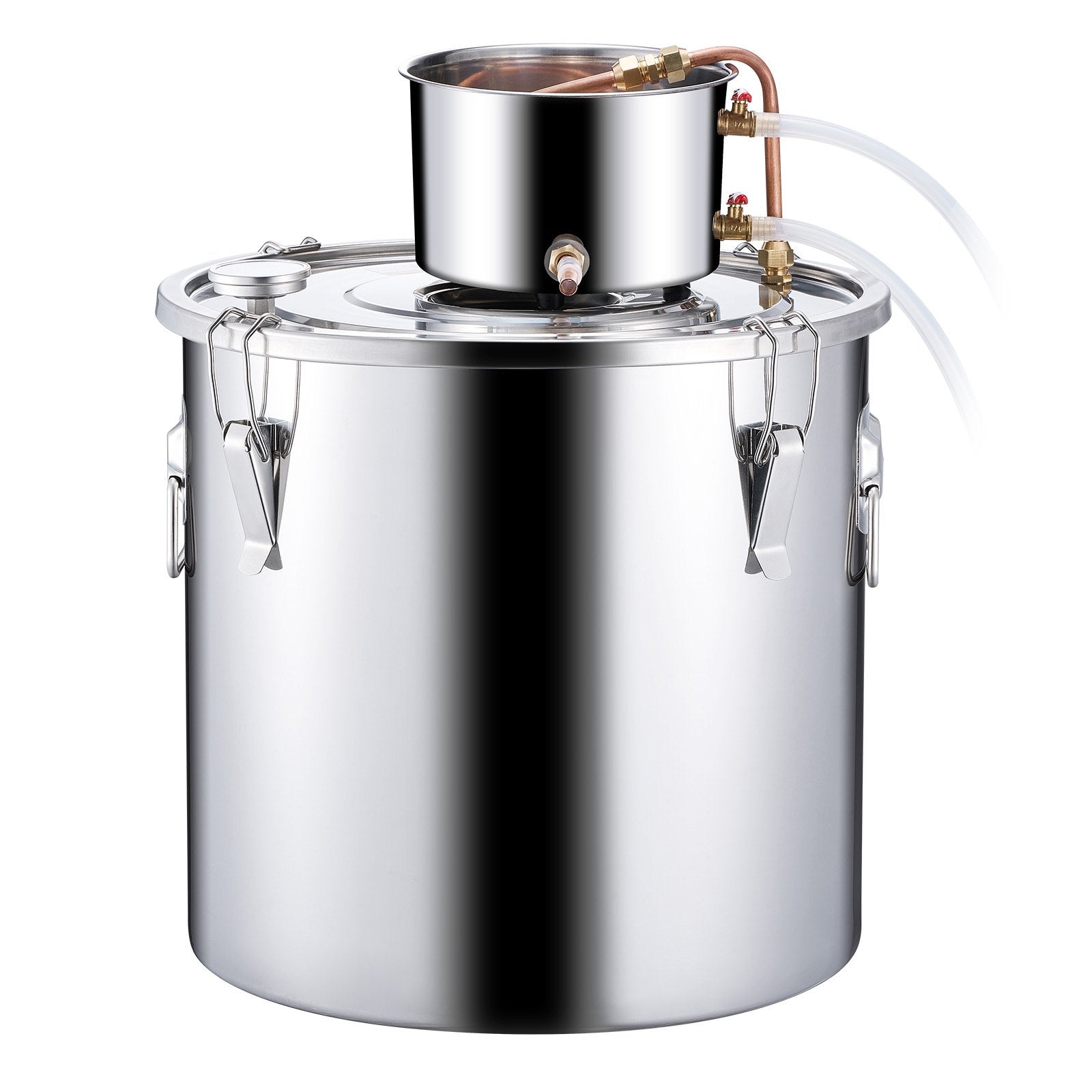 50L still with built-in thermometer on the lid and 8W water circulation pump, this still can be used for distillation of fruit wines, brandy, vodka, whisky, ethanol, water and essential oils.
