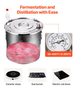 50L still with built-in thermometer on the lid and 8W water circulation pump, this still can be used for distillation of fruit wines, brandy, vodka, whisky, ethanol, water and essential oils.