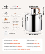 50L still with built-in thermometer on the lid and 8W water circulation pump, this still can be used for distillation of fruit wines, brandy, vodka, whisky, ethanol, water and essential oils.