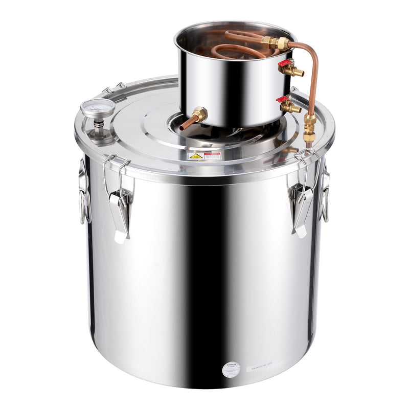 50L destilācijas aparāts ar iebūvētu termometru uz vāka un 8W ūdens cirkulācijas sūkni,  šo iekārtu var izmantot augļu vīnu, brendija, degvīna, viskija, etanola, ūdens un ēterisko eļļu destilācijai.