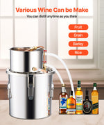 11.4L stainless steel distillation apparatus, consisting of fermentation tank, tank lid and cooling boiler, suitable for the distillation of alcohol