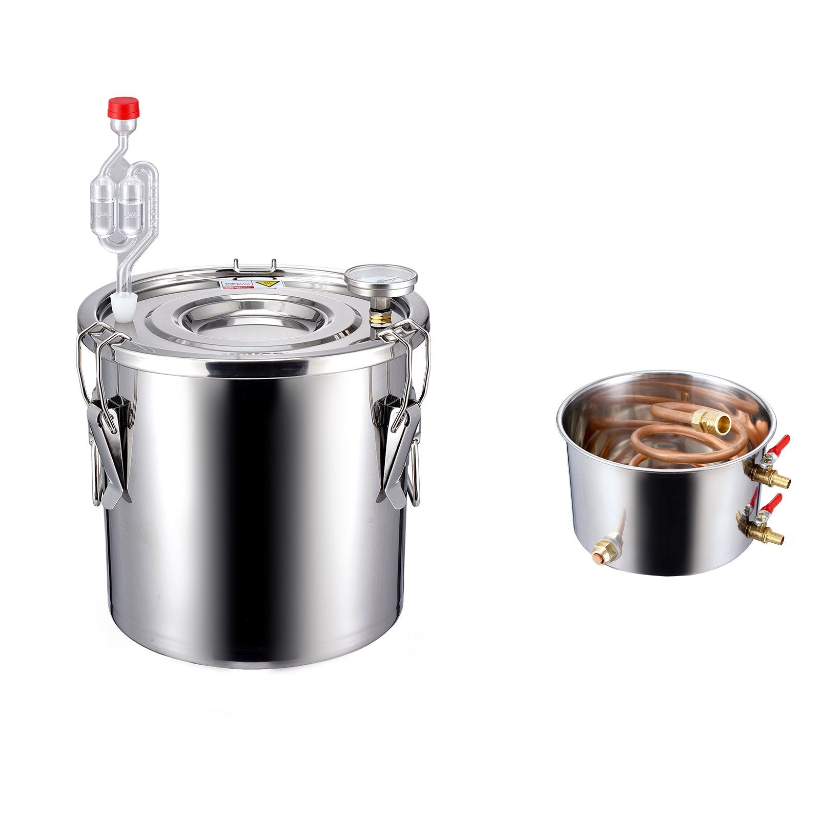 11.4L stainless steel still with built-in thermometer on lid and water circulation pump, suitable for alcohol distillation