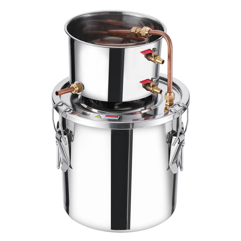 11.4L nerūsējošā tērauda destilācijas aparāts ar iebūvētu termometru uz vāka un ūdens cirkulācijas sūkni, piemērots alkohola destilācijai