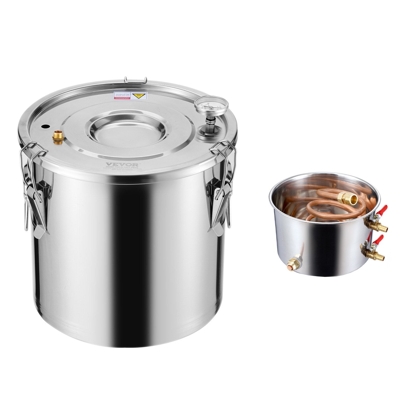 19L stainless steel distillation apparatus, consisting of fermentation tank, tank lid and cooling boiler, suitable for the distillation of alcohol